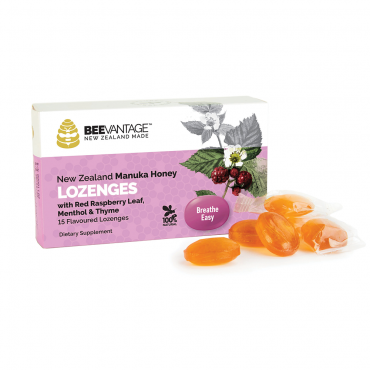 BeeVantage New Zealand Manuka Honey Throat Lozenges with Red Raspberry Leaf, Menthol & Thyme (15 Lozenges) x 3